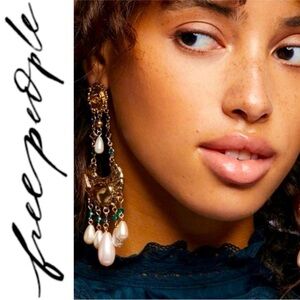 FREE PEOPLE Mirabella Crystal & Simulated Pearl Pierced Earrings 5”L - NWT